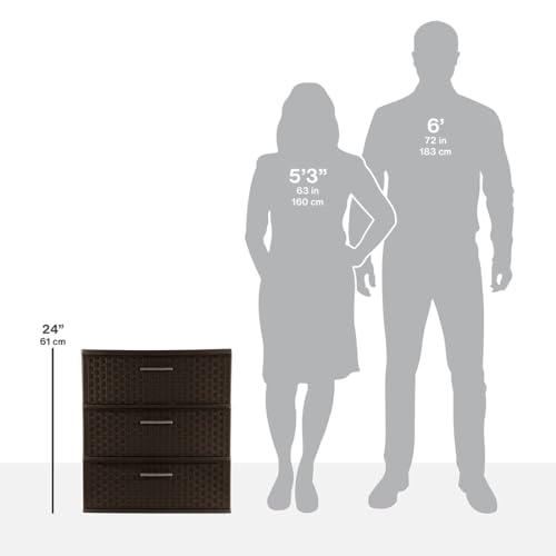 3 Drawer Wide Plastic Weave Tower with Pull Handles, Espresso Q666