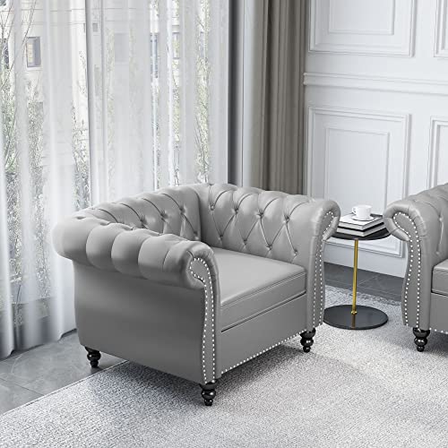 Chesterfield Velvet 3-Piece Living Room Set with Sofa, Loveseat & Chair, Beige Y293104