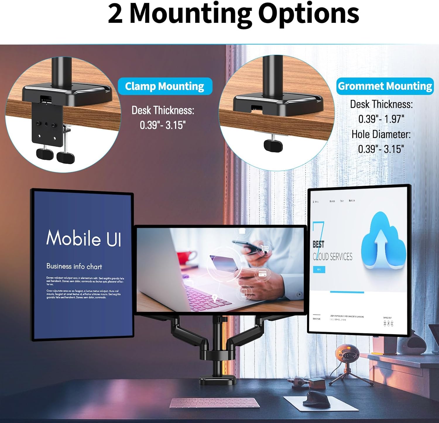 MOUNTUP Triple Monitor Mount Desk Stand for 3 Screens Up to 27 inch, Gas Spring, Heavy Duty J193
