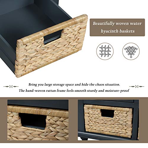Navy Wood Shoe Storage Bench with Cushion and 2 Drawers E532