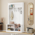 47.2'' Wide Hall Tree Shoe, Multi-Functional Bench w/3 Hanging Hooks & Open Space, Rectangle Storage & Shelves Coat Rack for Hallway, White