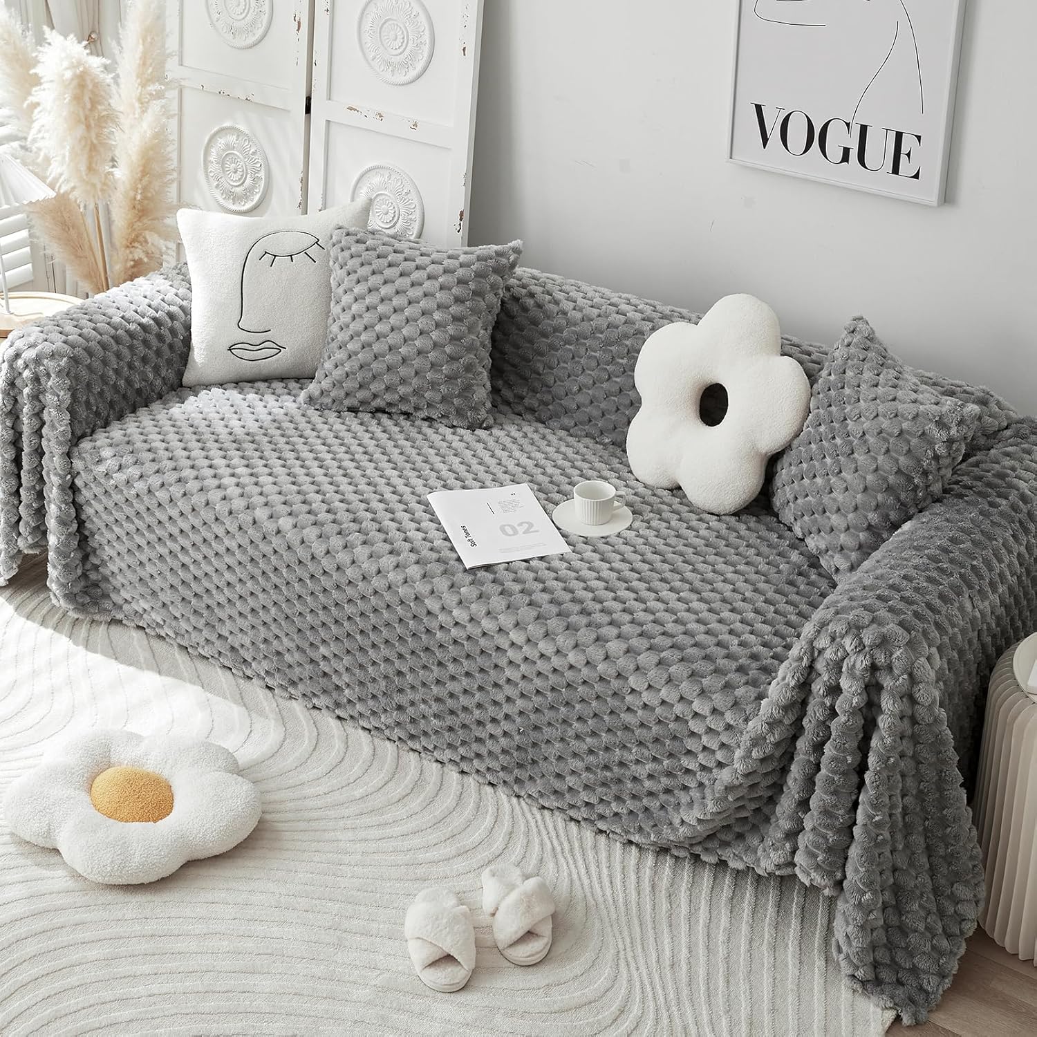 Couch Cover Blanket for Sectional Sofa, Cotton Blend Thick Washable B905