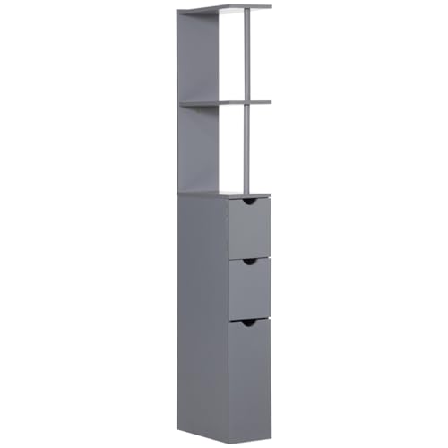 Slim Bathroom Cabinet with 3 Drawers Skinny Tall Room Divider Standing Shelf Freestanding Narrow Slim Gap Floor Organizer Side Unit for Small Spaces Towels, Tissues Bathroom Storage Shelf (Style C)