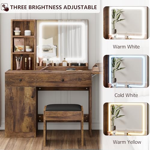 IDEALHOUSE Vanity Desk with Mirror and Lights, White N6420