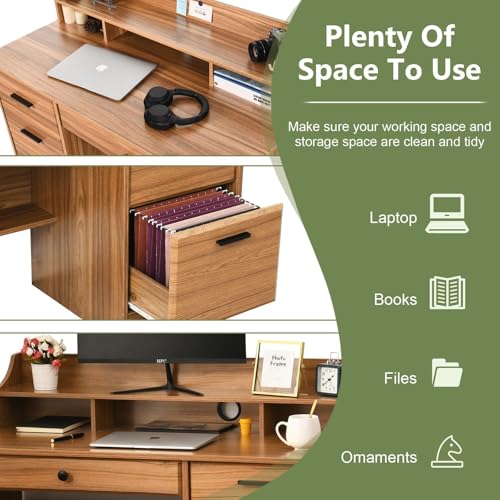 4 EVER WINNER Computer Desk with Storage Drawers and Hutch, 44 Inch White W8153