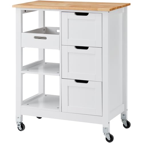 VEVOR Kitchen Island Cart, 26 inch Wood Top Rolling Cart with 3 Drawers D83256