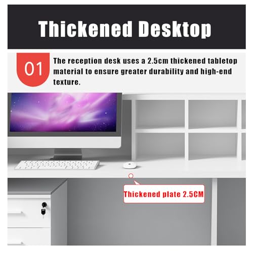 Modern Reception Desk Counter U-Shaped with Lockable Drawer, Wooden Office Lobby Table, Black+White 160cm C699