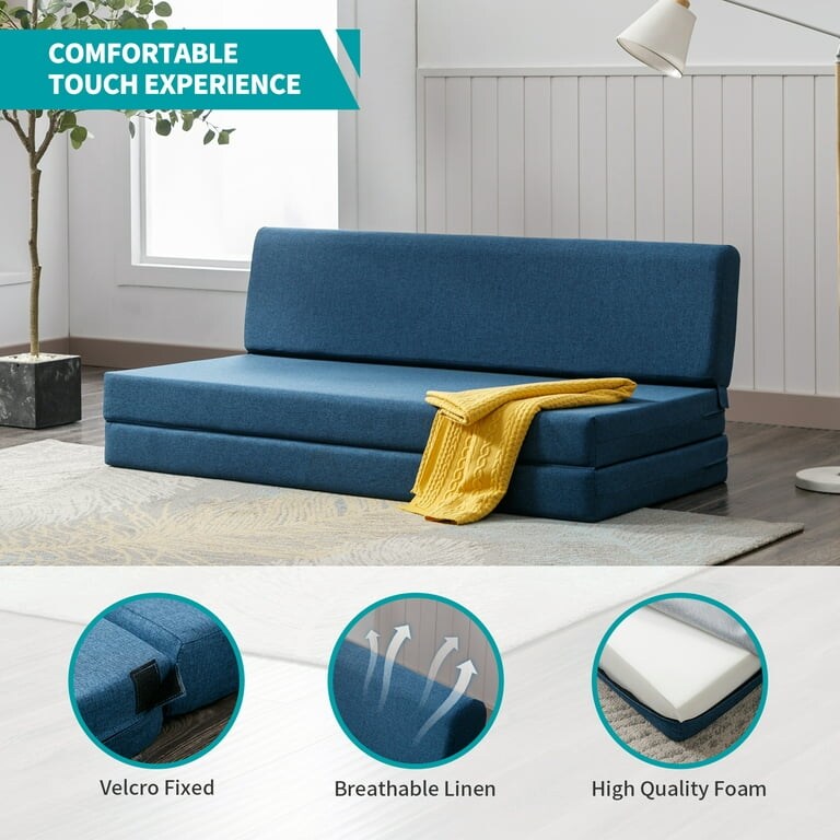 Mixoy Folding Sofa Bed Convertible Sleeper Chair Blue H91052