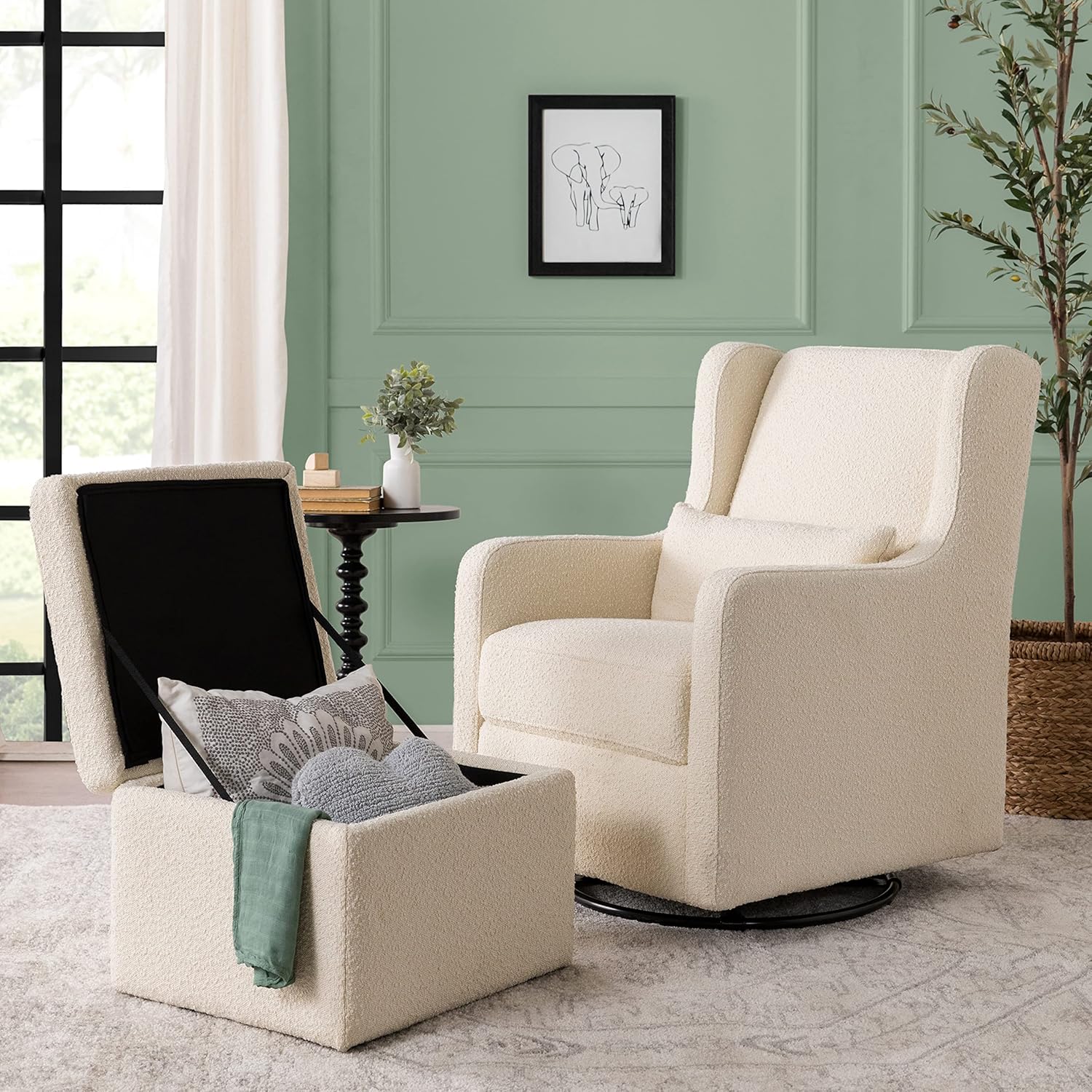 Carter's by DaVinci Adrian Swivel Glider with Storage Ottoman, Ivory Boucle R715477
