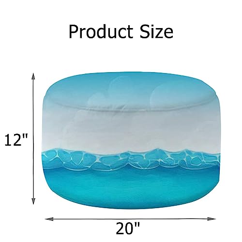Round Pouf Ottoman Sea Animals Seamless Bright Shells Starfish Cute Foot Stool Cotton Linen Removable C21167