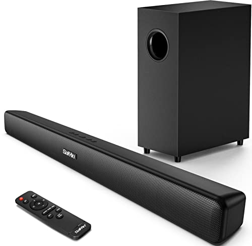 Sound Bar, Sound Bars for TV, Soundbar, Surround Sound System Home Theater Audio with Wireless Bluetooth 5.0 for PC Gaming, AUX/Opt/Coax Connection, Remote Control Wall Mountable