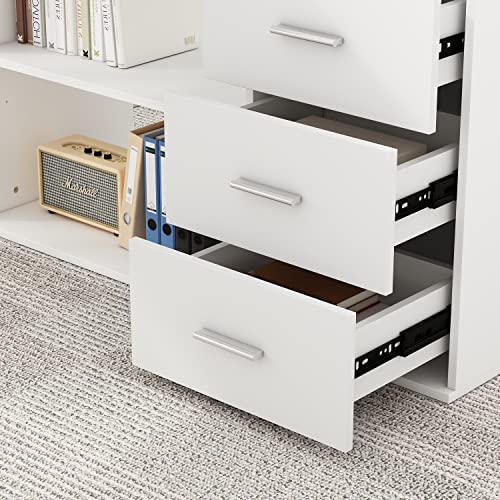 FAMAPY 55.1" L-Shaped Desk with Drawers and Shelves, White C890711