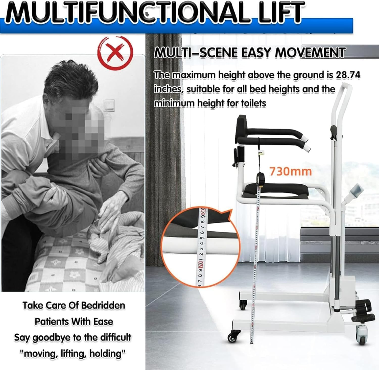 Electric Patient Lift Transfer Chair with 180° Split Seat and Bedpan N404