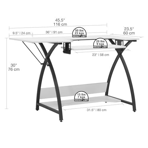 Sew Ready Comet Plus Sewing Table with Storage Drawer and Shelves, Black/White B263