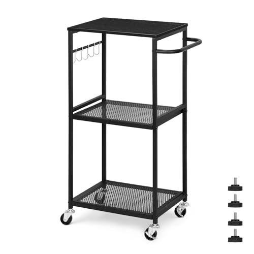 NANANARDOSO Kitchen Cart on Wheels, 3 Tier Mesh Utility Storage Cart, Wood Look Top and Metal Frame Rolling Pantry Cart for Kitchen, Living room, Laundry Storage, Rustic Brown.