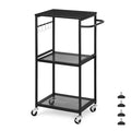 NANANARDOSO Kitchen Cart on Wheels, 3 Tier Mesh Utility Storage Cart, Wood Look Top and Metal Frame Rolling Pantry Cart for Kitchen, Living room, Laundry Storage, Rustic Brown.