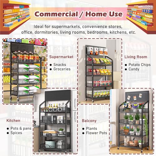 5 Tier Supermarket Shelf Display Rack with Wheels, White U40628