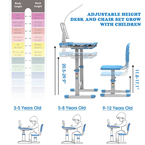 BELANITAS Kids Desk and Chair Set, Height-Adjustable with Tilted Desktop, Green N2047