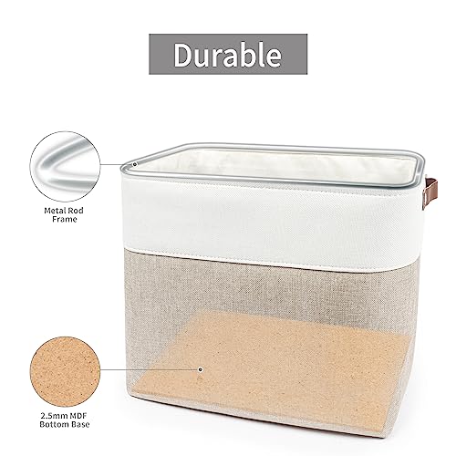 Large Fabric Storage Baskets with Handles 3 Pack, Beige & White U53660