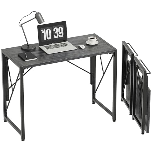 Folding Desk, Small Foldable Desk 31.5" for Small Spaces, Portable Desk for Bedroom, Home Office, Small Folding Table for Camping, Traveling, Space Saving, Easy Assembly, Grey