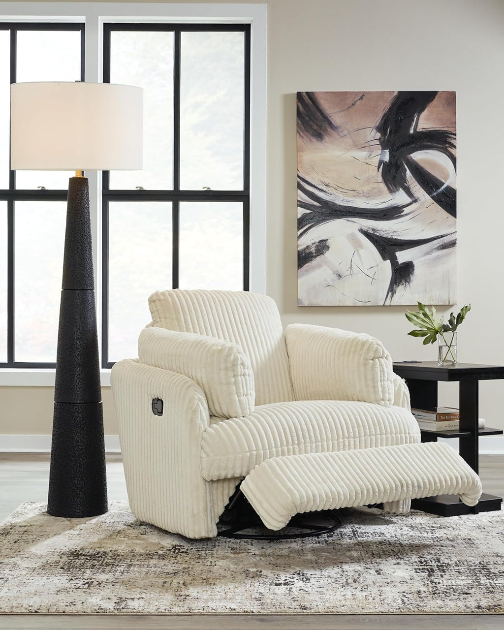 Signature Design by Ashley Tie-Breaker Swivel Glider Recliner, White D6281
