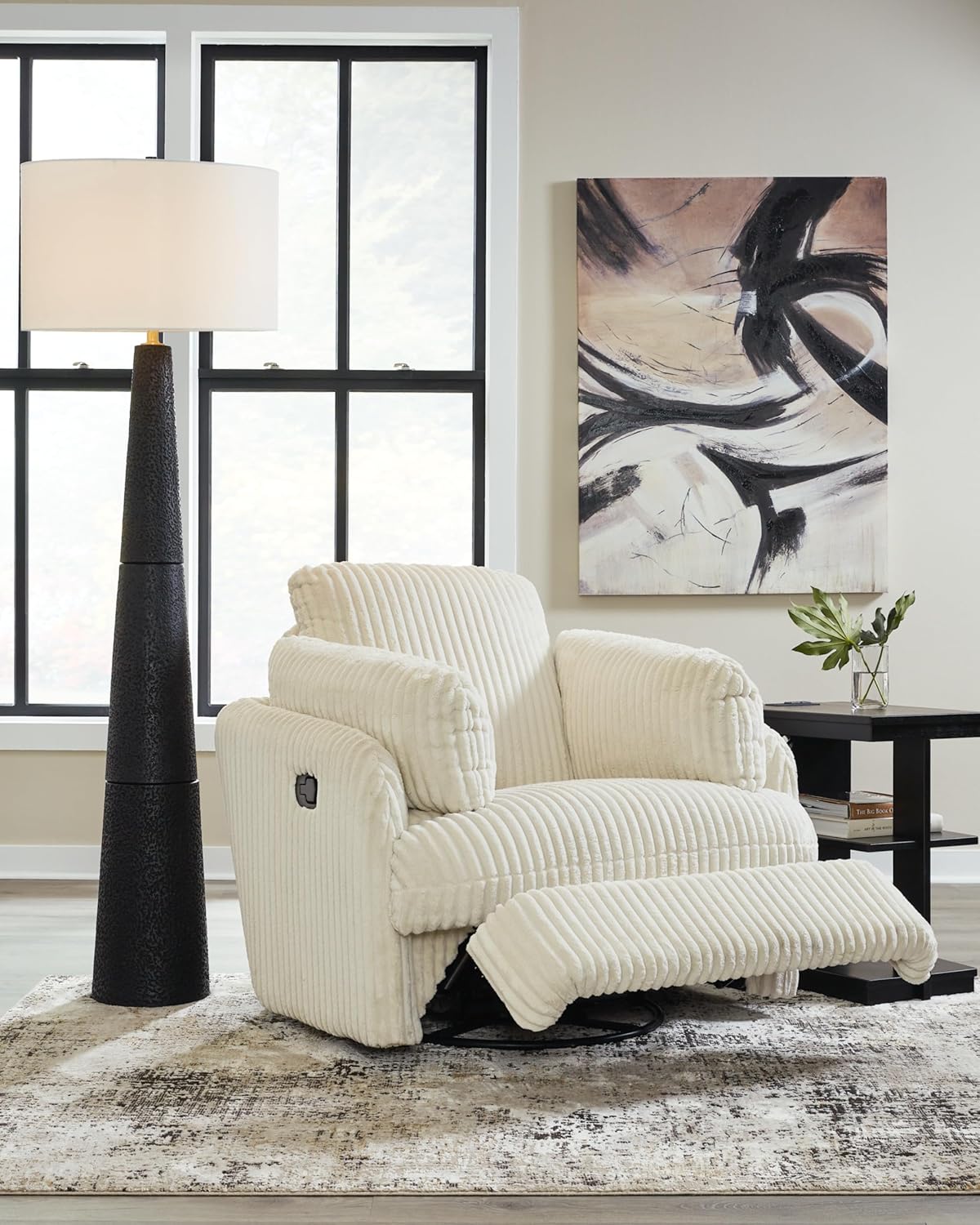 Signature Design by Ashley Tie-Breaker Swivel Glider Recliner, White D6281