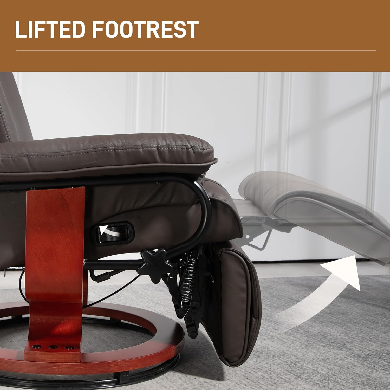 HOMCOM Manual Swivel Recliner Chair, PU Leather with Footrest, Brown X2880