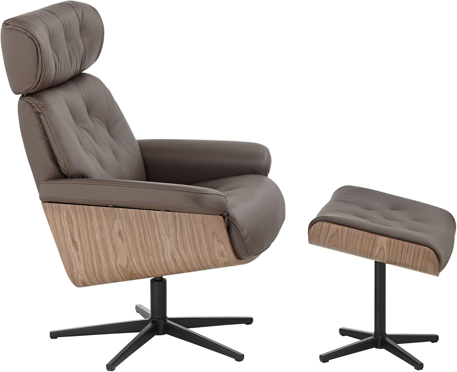 BenchMaster Malibu Chocolate Tufted Faux Leather Swivel Recliner with Ottoman O163593