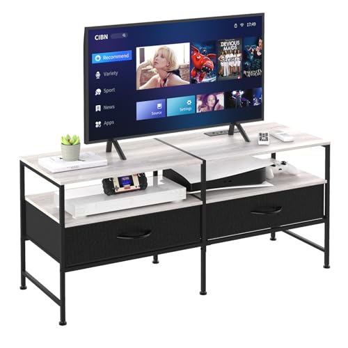 TV Stand for 50 inch TV, Industrial TV Console for Living Room, 3 Tier Entertainment Center with Power Outlet, TV Cabinet with Metal Frame for Bedroom, Black…