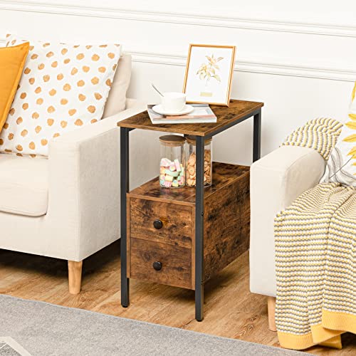 Narrow Side Table with Drawer and Open Shelf, Nightstand for Small Spaces X935754