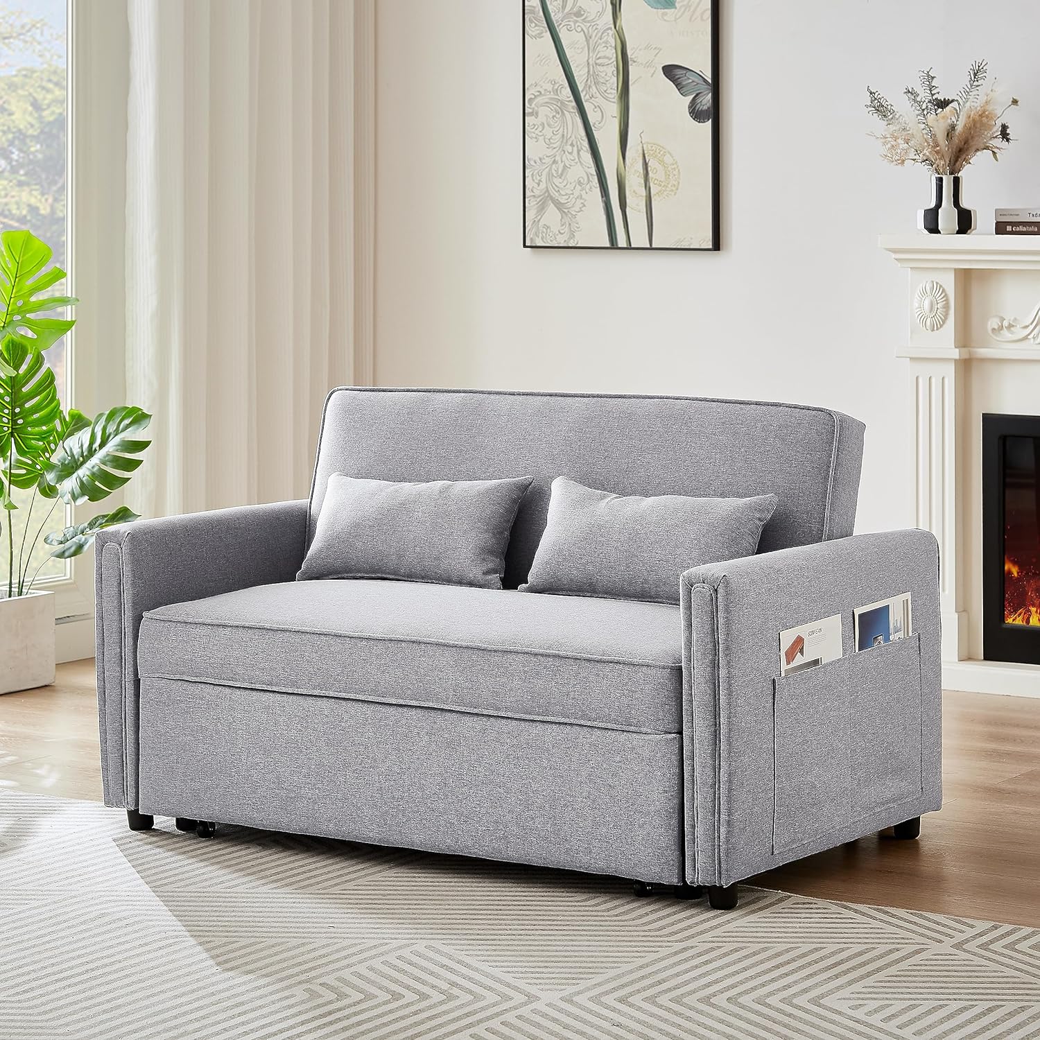 Modern 54" Pull Out Sleep Sofa Bed with Adjustable Backrest and 2 Lumbar Pillows C34954