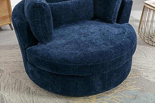 Oversized Swivel Accent Barrel Chair with Storage Ottoman and 4 Pillows, Terracotta Chenille E3151