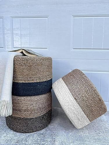Jute Pouf Ottoman Hand Braided Round Boho Footrest Natural K5243