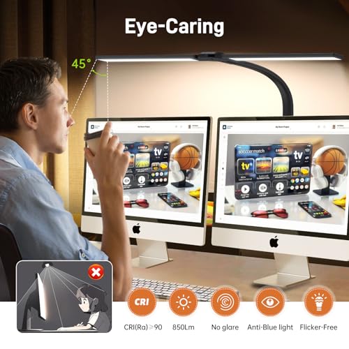 LED Desk Lamp with Clamp, Double Head Architect Task Lamp, Stepless Dimming G651629