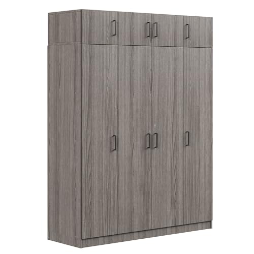 Wardrobe Armoire with 4 Doors, Mirror, Shelves and Hanging Rod R902