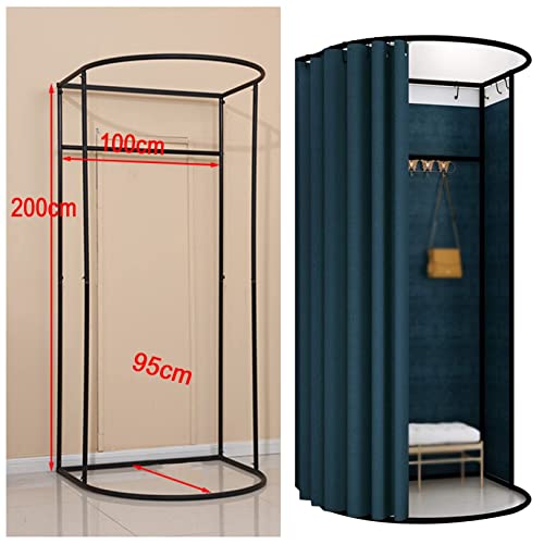 Portable Fitting Room with Shading Curtain, Black Frame, Easy to Install U215