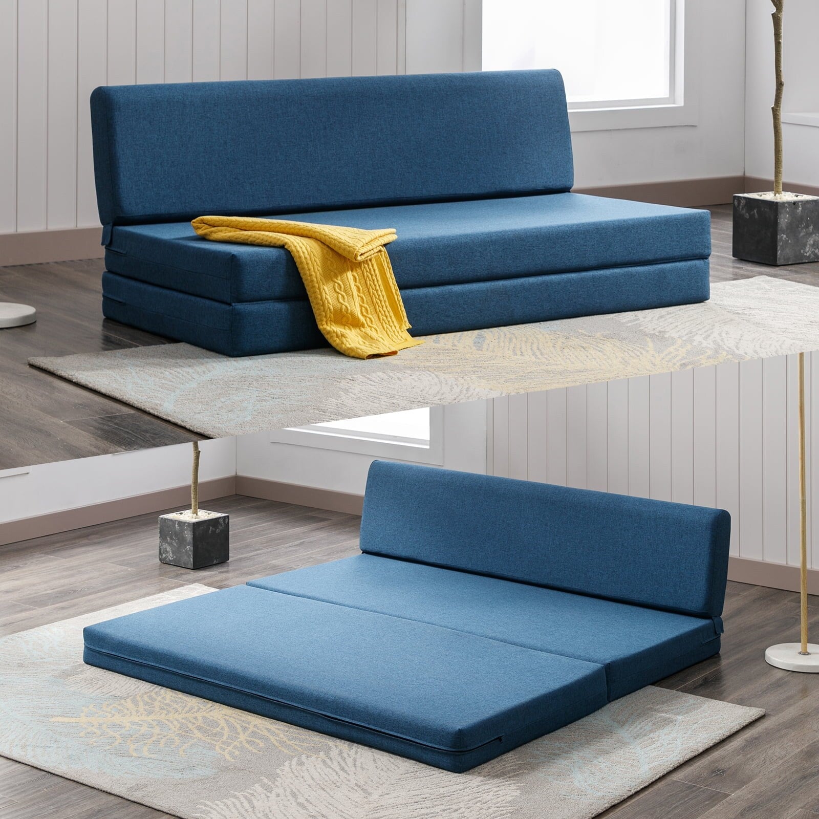Mixoy Folding Sofa Bed Convertible Sleeper Chair Blue H91052