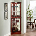 Henf 72" Tall Corner Cabinet with LED Light, Lighted Glass Display Curio Cabinet with Glass Doors, Adjustable Shelves and Mirrored Back Panel,Curved Wood Corner 6-Tier Storage Cabinet for Living Room