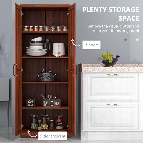 HOMCOM 63" 2-Door Kitchen Pantry Storage Cabinet with 5-Tier Shelving, Espresso L773