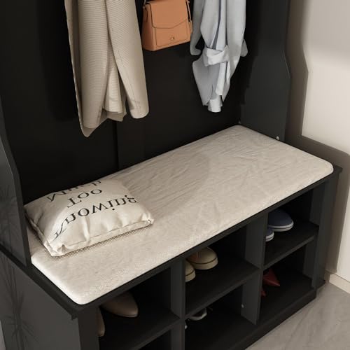 MOUMON Entryway Coat Rack with Storage Bench and Shoe Rack, Grey D182839