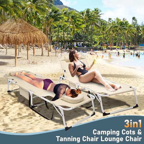 LILYPELLE Lounge Chair with Mattress, Heavy Duty Outdoor Folding Bed for Camping, Pool, Patio T3603
