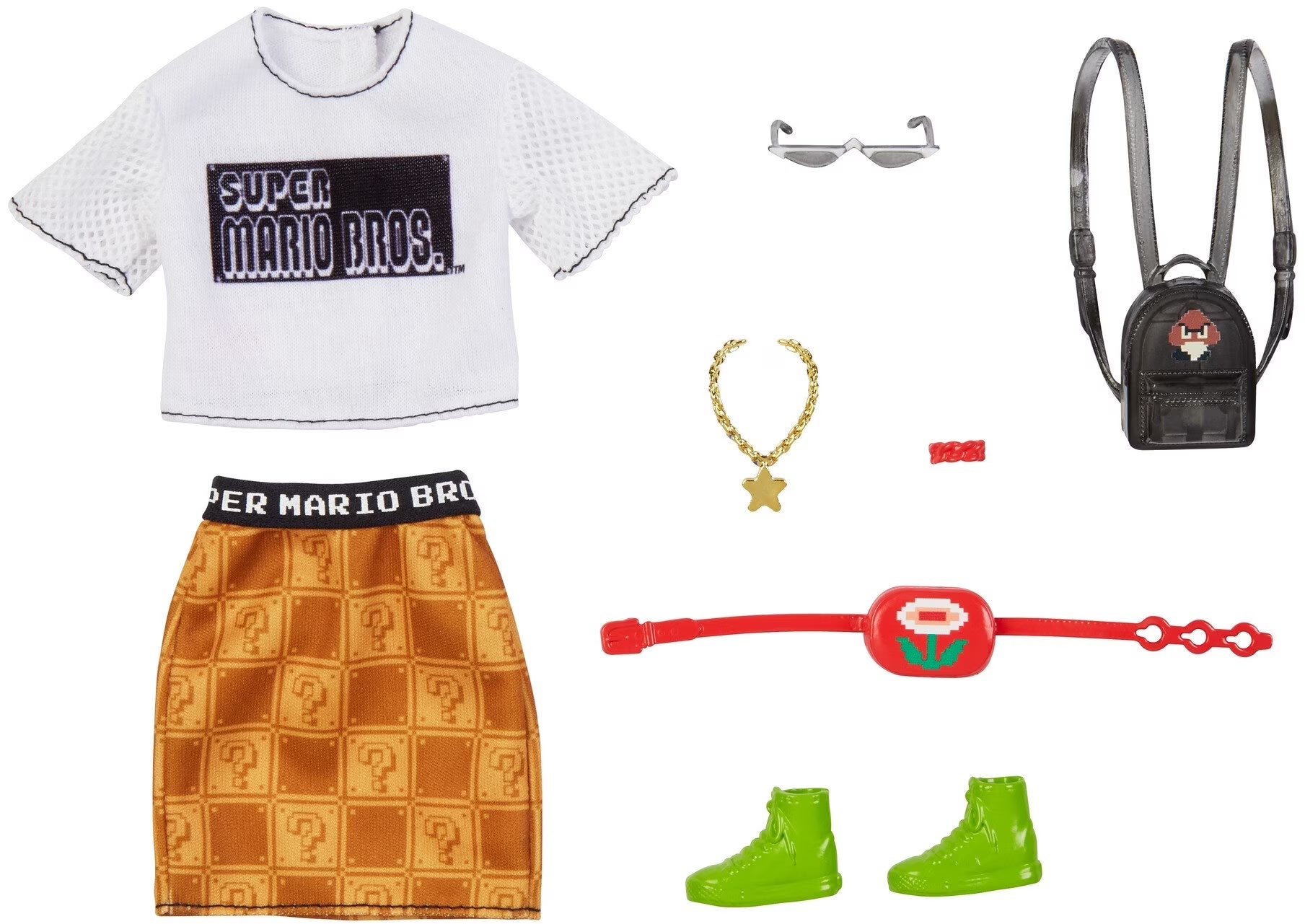 Barbie Doll Clothes: Super Mario Fashion Pack with T-Shirt, Skirt & 6 Accessories