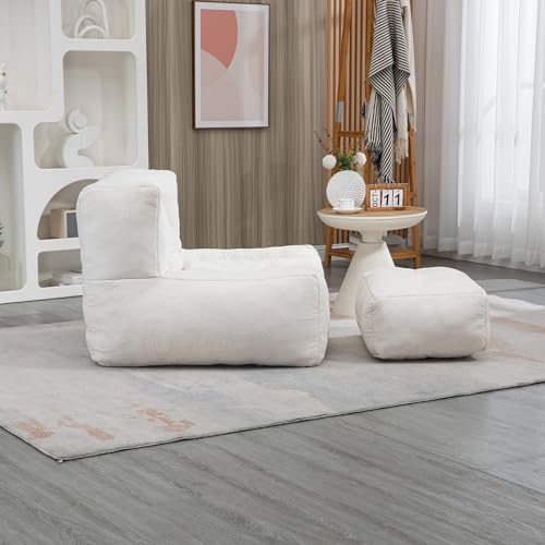 roomfitters Fluffy Bean Bag Chair with Memory Foam and Ottoman, Blue O153