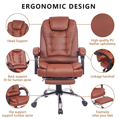 Big and Tall Ergonomic Leather Office Chair with Foot Rest, Brown C168705