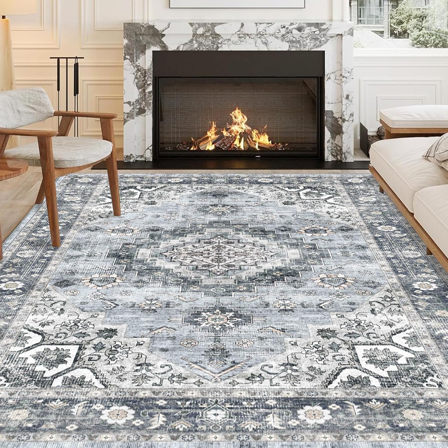 5x7 Area Rugs - Machine Washable Area Rugs 5x7 for Living Room, Soft Washable Rugs 5x7, Non-Slip Washable Area Rug, Stain Resistant Boho Low Pile Thin washable rug 5x7