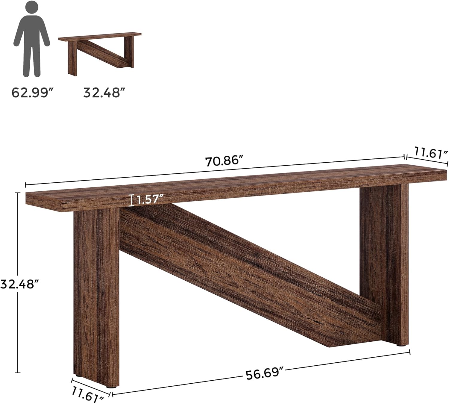 Console Table with LED Lights, 70.86" Narrow Wood Entryway Table, Rustic Brown I540
