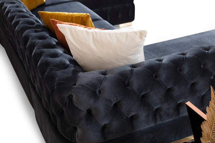 Paris Black Sectional Charcoal Velvet Double Chaise U660