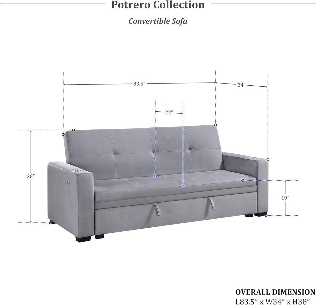 Lexicon Futon Sofa Bed with Storage, Grey P6404