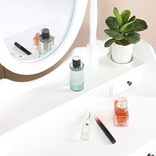 Vanity Mirror Table Set with Stool, White Dressing Table G81513