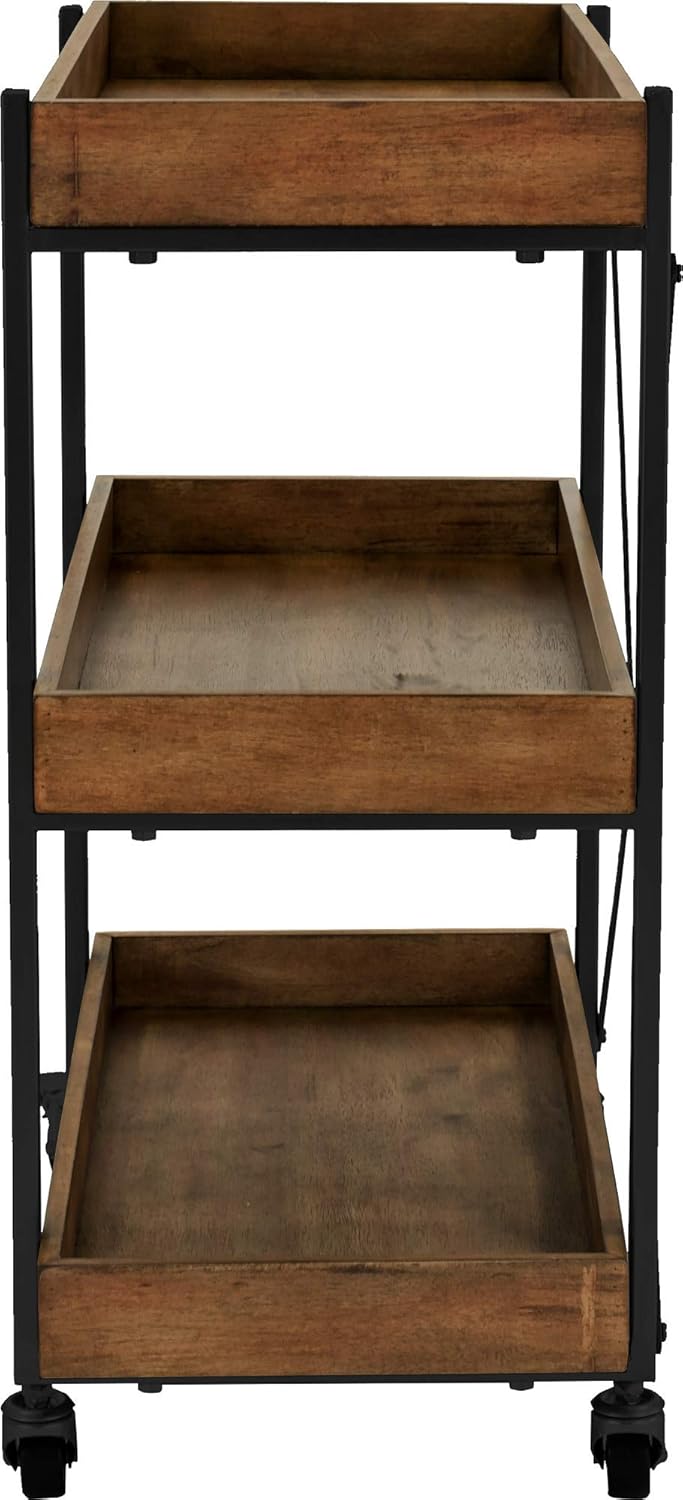 Riley Modern Rustic Rolling Bar Cart with Wheels, 32 Inch Height C277